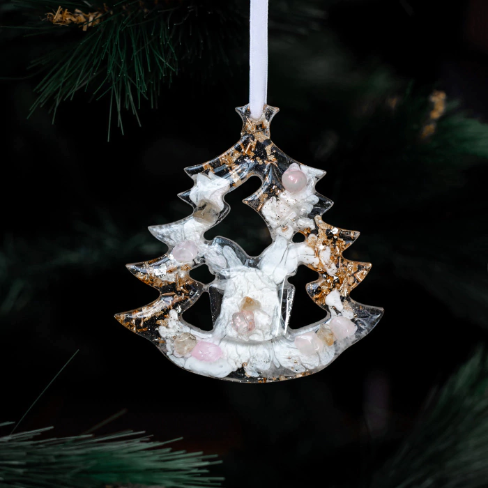 Set of Christmas tree toys with rose quartz "New Year's" collection "Stories" 3 pcs